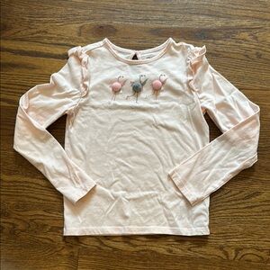 EUC Janie and Jack Pink Flamingo Ruffle Long Sleeve Tee; 10
